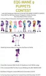 Size: 845x1377 | Tagged: safe, artist:cartoonmasterv3, derpibooru import, applejack, fluttershy, pinkie pie, rainbow dash, rarity, sci-twi, starlight glimmer, sunset shimmer, twilight sparkle, twilight sparkle (alicorn), alicorn, derpibooru, equestria girls, contest, eqg mane 9 puppets contest, humane five, humane seven, humane six, meta