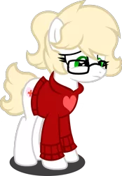 Size: 1280x1841 | Tagged: safe, artist:fletcherthehuntress, derpibooru import, oc, oc:aubrey winters, unofficial characters only, earth pony, pony, clothes, female, glasses, mare, sad, simple background, solo, sweater, transparent background