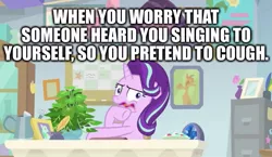 Size: 1003x580 | Tagged: safe, derpibooru import, edit, edited screencap, screencap, phyllis, starlight glimmer, pony, unicorn, a horse shoe-in, caption, faic, female, image macro, impact font, mare, plant, relatable, starlight glimmer is best facemaker, text, wavy mouth