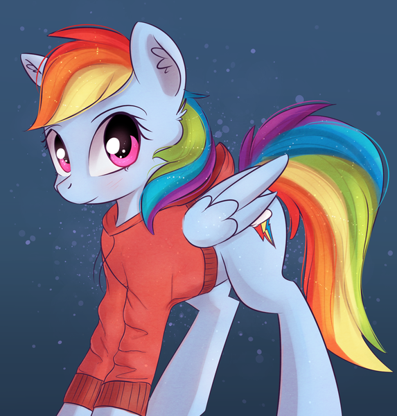 Size: 1443x1512 | Tagged: safe, artist:autumnvoyage, derpibooru import, rainbow dash, pegasus, pony, clothes, female, hoodie, solo