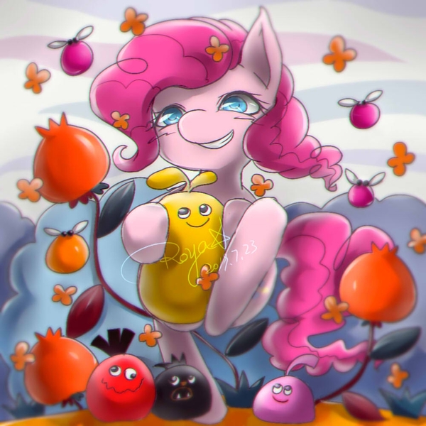 Size: 1000x1000 | Tagged: safe, artist:roya, derpibooru import, pinkie pie, earth pony, pony, female, loco roco, mare, solo