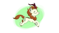 Size: 3200x1800 | Tagged: artist:rockhoppr3, autumn blaze, awwtumn blaze, cute, derpibooru import, eyes closed, green background, kirin, safe, simple background, smiling, solo