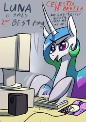 Size: 2480x3508 | Tagged: safe, artist:underpable, derpibooru import, princess celestia, twilight sparkle, alicorn, pony, atg 2019, best pony, computer, computer mouse, female, implied princess luna, keyboard, mare, monitor, mousepad, newbie artist training grounds, open mouth, shitposting, smiling, solo, text, trollestia, typing