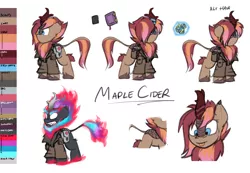 Size: 3476x2400 | Tagged: safe, artist:captainhoers, derpibooru import, spitfire, kirin oc, oc, oc:maple cider, kirin, nirik, :p, angry, bag, book, clothes, female, magic, magic book, reference sheet, saddle bag, satchel, scales, tongue out, uniform, wonderbolts uniform