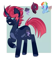 Size: 908x1000 | Tagged: safe, artist:sweetie-drawz, derpibooru import, rainbow dash, tempest shadow, oc, oc:lightning dash, pony, unicorn, magical lesbian spawn, male, offspring, parent:rainbow dash, parent:tempest shadow, parents:tempestdash, solo focus, stallion