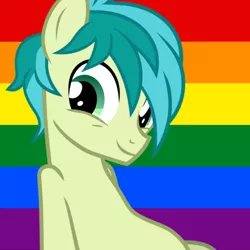 Size: 500x500 | Tagged: safe, artist:frownfactory, derpibooru import, editor:prideponies, sandbar, pony, cute, headcanon, implied gallbar, lgbt headcanon, pride, pride flag, sandabetes, sexuality headcanon