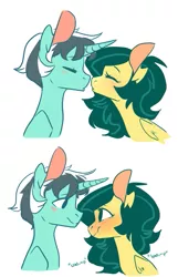 Size: 483x750 | Tagged: safe, artist:laceymod, derpibooru import, oc, oc:lemongrass, oc:static wave, unofficial characters only, alicorn, pegasus, pony, female, kissing, male, mare, stallion