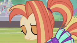 Size: 640x360 | Tagged: safe, derpibooru import, screencap, lighthoof, shimmy shake, earth pony, pony, 2 4 6 greaaat, animated, bedroom eyes, cheerleader outfit, clothes, confident, female, gif, lidded eyes, loop, mare, school of friendship, smiling