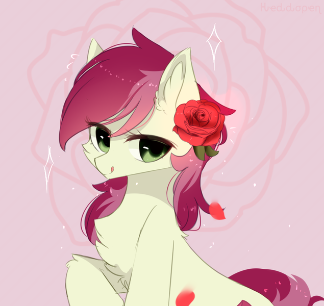Size: 900x850 | Tagged: safe, artist:heddopen, derpibooru import, roseluck, earth pony, pony, cheek fluff, chest fluff, cute, cuteluck, ear fluff, female, flower, flower in hair, looking at you, rose, solo, tongue out