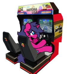 Size: 1000x1080 | Tagged: safe, artist:threetwotwo32232, derpibooru import, oc, oc:fizzy pop, pony, unicorn, arcade, daytona usa, female, mare, newbie artist training grounds, simple background, transparent background, video game