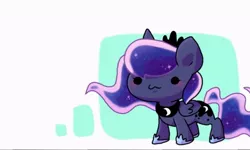 Size: 512x308 | Tagged: safe, artist:miki 14, artist:tomatoraito, derpibooru import, princess luna, alicorn, pony, :3, abstract background, chibi, crown, cute, dot eyes, jewelry, lunabetes, regalia, solo