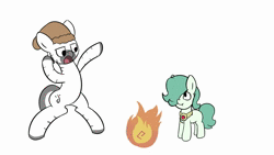 Size: 1920x1080 | Tagged: safe, artist:triplesevens, derpibooru import, oc, oc:emerald jewel, ponified, earth pony, pony, zebra, colt quest, amulet, animated, bucket, colt, crossover, dancing, duo, fire, foal, hat, jewelry, male, music, parappa the rapper, rap, singing, sound, video, video game, water, webm