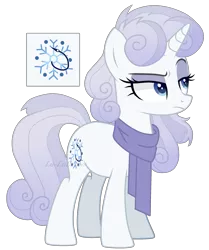 Size: 1280x1532 | Tagged: safe, artist:sweetie-drawz, derpibooru import, oc, pony, unicorn, clothes, female, mare, offspring, parent:double diamond, parent:rarity, parents:diamond duo, scarf, simple background, solo, transparent background