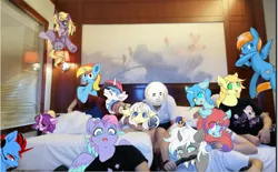 Size: 742x460 | Tagged: safe, artist:silver fox, derpibooru import, oc, human, pony, bed, china, china ponycon, chinese text, group, group photo, hotel, hotel room, irl, irl human, meme, photo, sya's moon, wm club