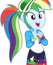 Size: 2763x3375 | Tagged: safe, artist:sketchmcreations, derpibooru import, rainbow dash, accountibilibuddies, equestria girls, equestria girls series, spoiler:choose your own ending (season 2), spoiler:eqg series (season 2), accountibilibuddies: rainbow dash, cute, dashabetes, female, geode of super speed, magical geodes, open mouth, ponytail, simple background, smiling, transparent background, vector, visor