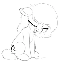 Size: 1714x1696 | Tagged: safe, artist:smoldix, derpibooru import, oc, oc:anonfilly, unofficial characters only, earth pony, pony, chest fluff, crying, eyes closed, female, filly, floppy ears, grayscale, monochrome, sad, sitting, solo