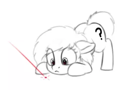 Size: 1060x761 | Tagged: safe, artist:smoldix, derpibooru import, oc, oc:anonfilly, unofficial characters only, earth pony, pony, behaving like a cat, face down ass up, female, filly, floppy ears, image, imminent pounce, laser pointer, offscreen character, partial color, png, simple background, sketch, solo, white background