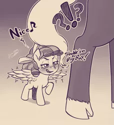 Size: 1227x1351 | Tagged: suggestive, artist:soulcentinel, derpibooru import, cozy glow, lord tirek, centaur, pegasus, pony, blushing, butt, cloven hooves, cozirek, female, filly, interspecies, lewd, male, monochrome, plot, sexual harassment, shipping, size difference, smiling, spread wings, straight, teasing, text, tirump, wingboner, wings