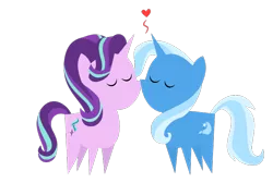 Size: 700x500 | Tagged: safe, artist:the smiling pony, derpibooru import, starlight glimmer, trixie, pony, eyes closed, female, floating heart, heart, kissing, lesbian, pointy ponies, shipping, startrix