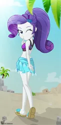 Size: 407x835 | Tagged: safe, artist:charliexe, derpibooru import, rarity, equestria girls, equestria girls series, adorasexy, beach, beach babe, beautiful, beautisexy, bikini, bikini babe, bikini top, clothes, crepuscular rays, cute, feet, flip-flops, looking at you, looking back, looking back at you, looking over shoulder, one eye closed, raribetes, sandals, sarong, sexy, sleeveless, solo, swimsuit, wink