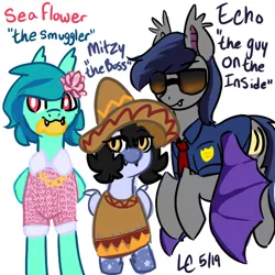 Size: 512x512 | Tagged: safe, artist:lightningchaser13, artist:lightningchaserarts, derpibooru import, oc, oc:echo, oc:mitzy, oc:sea flower, oc:seaflower, unofficial characters only, bat pony, pony, border bat, boss, gang, mafia, mango gang, smuggle, smuggler