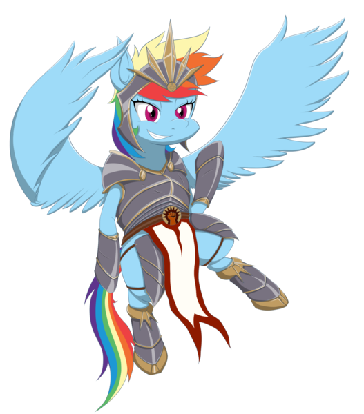 Size: 2000x2276 | Tagged: safe, artist:janji009, derpibooru import, part of a set, rainbow dash, pegasus, pony, armor, boros legion, card game, crossover, fantasy class, female, high res, magic the gathering, mare, part of a series, ravnica, simple background, solo, spread wings, transparent background, wings