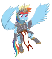 Size: 2000x2276 | Tagged: safe, artist:janji009, derpibooru import, part of a set, rainbow dash, pegasus, pony, armor, boros legion, card game, crossover, fantasy class, female, high res, magic the gathering, mare, part of a series, ravnica, simple background, solo, spread wings, transparent background, wings