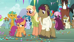 Size: 1920x1080 | Tagged: safe, derpibooru import, screencap, cheerilee, mane allgood, ripley, scootaloo, skeedaddle, snails, snap shutter, snips, trouble shoes, zippoorwhill, pony, unicorn, the last crusade, colt, male