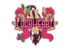 Size: 3508x2480 | Tagged: safe, artist:lockheart, derpibooru import, oc, oc:cherry sweetheart, oc:lockie, oc:stella cherry, unofficial characters only, pony, bow, cute, one eye closed, simple background, tail bow, transparent background, twins, wink