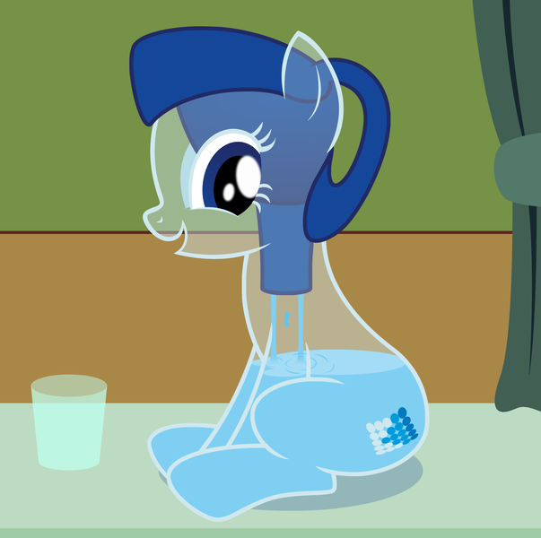 Size: 1791x1781 | Tagged: safe, artist:badumsquish, derpibooru import, oc, oc:britaney, ponified, unofficial characters only, object pony, original species, pony, brita, brita pony, counter, curtain, female, glass, handle, jug, looking back, sitting, smiling, solo, water, water filter, water filter pony