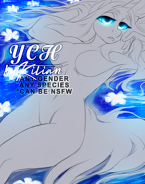 Size: 668x850 | Tagged: suggestive, artist:dolorosacake, derpibooru import, oc, anthro, unicorn, advertisement, armpits, auction, barbie doll anatomy, bid, bidding, breasts, commission, featureless breasts, female, glowing eyes, ych example, your character here