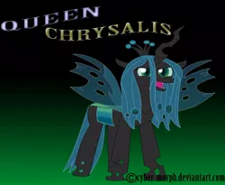 Size: 800x657 | Tagged: artist:cyber-murph, carapace, changeling, changeling queen, chitin, crown, derpibooru import, deviantart, female, horn, jewelry, queen chrysalis, regalia, safe, solo, text, wings