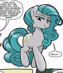 Size: 352x411 | Tagged: safe, artist:tonyfleecs, derpibooru import, idw, swift foot, earth pony, pony, spoiler:comic, spoiler:comicfeatsoffriendship01, beautiful, cropped, cutie mark, female, hooves, lidded eyes, mare, official comic, offscreen character, smiling, solo, speech bubble, thracian