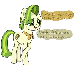 Size: 2196x1955 | Tagged: safe, artist:czu, derpibooru import, pistachio, earth pony, pony, cute, implied crossdressing, lying, nervous, offscreen character, pistachiaww, text