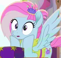 Size: 813x774 | Tagged: safe, color edit, derpibooru import, edit, edited screencap, screencap, kerfuffle, pegasus, pony, rainbow roadtrip, box, colored, cropped, cute, female, fufflebetes, hooves on cheeks, mare, open mouth, saturated, spread wings, surprised, wide eyes, wings
