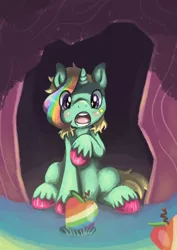 Size: 2480x3508 | Tagged: safe, artist:colourbee, derpibooru import, oc, oc:arcus, unicorn, apple, food, solo, zap apple