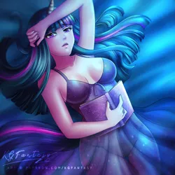 Size: 900x900 | Tagged: armpits, artist:kgfantasy, bedroom eyes, belly button, book, breasts, busty twilight sparkle, clothes, derpibooru import, female, horn, horned humanization, human, humanized, lingerie, nightgown, panties, safe, see-through, solo, stupid sexy twilight, tailed humanization, twilight sparkle, underwear