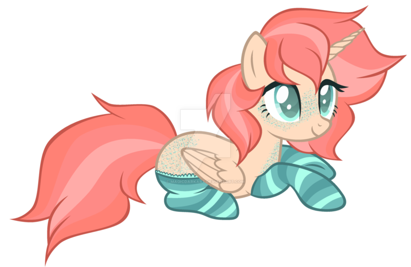 Size: 1280x834 | Tagged: safe, artist:magicdarkart, derpibooru import, oc, alicorn, pony, alicorn oc, clothes, deviantart watermark, female, horn, mare, obtrusive watermark, prone, simple background, socks, solo, striped socks, transparent background, watermark, wings