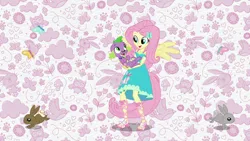 Size: 1920x1080 | Tagged: safe, derpibooru import, screencap, angel bunny, fluttershy, spike, spike the regular dog, bird, butterfly, dog, owl, rabbit, equestria girls, equestria girls series, animal, clothes, feet, female, geode of fauna, magical geodes, male, paws, ponied up, sandals, smiling, spike's dog collar, theme song, wings