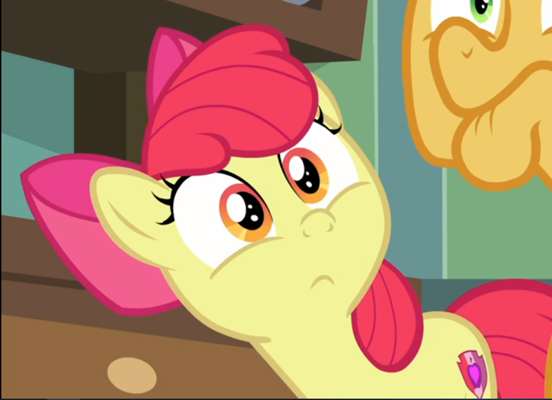 Size: 819x594 | Tagged: safe, derpibooru import, screencap, apple bloom, goldie delicious, earth pony, pony, going to seed, adorabloom, bow, cropped, cute, elderly, faic, female, filly, hair bow, offscreen character, solo focus