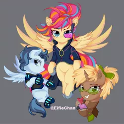 Size: 3600x3600 | Tagged: safe, artist:katakiuchi4u, derpibooru import, oc, oc:copper chip, oc:golden gates, pegasus, pony, unicorn, babscon, trio