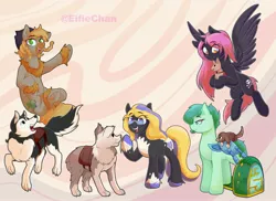 Size: 3300x2400 | Tagged: safe, artist:katakiuchi4u, derpibooru import, oc, chihuahua, dog, earth pony, husky, pony, group, mixed breed