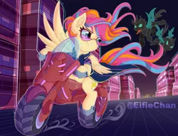 Size: 1275x975 | Tagged: safe, artist:katakiuchi4u, derpibooru import, oc, changeling, pegasus, pony, babscon, cyberpunk