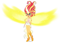 Size: 6500x4708 | Tagged: safe, artist:wubcakeva, derpibooru import, sunset shimmer, equestria girls, friendship games, absurd resolution, artificial wings, augmented, clothes, cute, daydream shimmer, dress, face paint, female, magic, magic wings, open mouth, simple background, solo, transparent background, wings