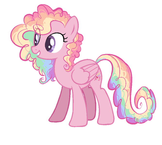 Size: 833x748 | Tagged: safe, artist:corporalvortex, derpibooru import, oc, oc:rainbow confetti, pegasus, pony, base used, eye clipping through hair, magical lesbian spawn, multicolored hair, offspring, parent:pinkie pie, parent:rainbow dash, parents:pinkiedash, pegasus oc, rainbow hair, show accurate, smiling, solo, wings