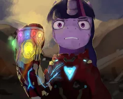 Size: 2670x2160 | Tagged: and i am iron man, artist:sapphmod, avengers, avengers: endgame, blood, crossover, derpibooru import, infinity gauntlet, iron man, looking at you, marvel cinematic universe, raised hoof, safe, spoilers for another series, the snap, twilight sparkle