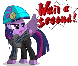 Size: 3500x3000 | Tagged: safe, artist:duskyzombie, derpibooru import, twilight sparkle, twilight sparkle (alicorn), alicorn, pony, ace attorney, clothes, crossover, female, hat, hobo, hobo pony, mare, my little investigations, objection, phoenix wright, simple background, solo, sweater, transparent background