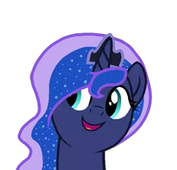 Size: 745x714 | Tagged: safe, artist:rainbow eevee, derpibooru import, princess luna, alicorn, pony, bust, cute, female, lunabetes, open mouth, princess, simple background, smiling, solo, transparent background