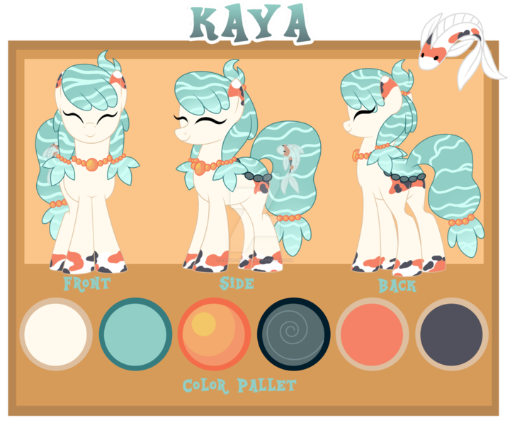 Size: 979x816 | Tagged: safe, artist:cherri-crimzon, derpibooru import, oc, oc:kaya, original species, pond pony, pony, eyes closed, female, mare, reference sheet, solo