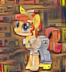 Size: 487x535 | Tagged: safe, artist:theretroart88, derpibooru import, edit, torque wrench, earth pony, pony, rainbow roadtrip, clothes, dreamscope edit, female, mare, overalls, pun, solo, tools, visual pun